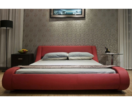 FaFurn Modern Faux Leather Upholstered Platform Bed with Curved Headboard - Red, King Size