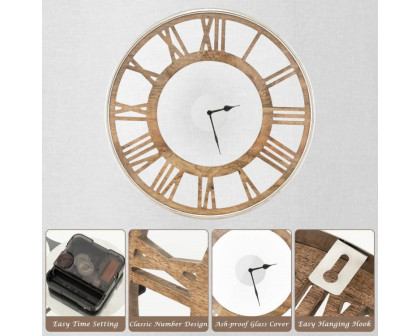 FaFurn Farmhouse 20" Wall Clock with Roman Numerals - Wood