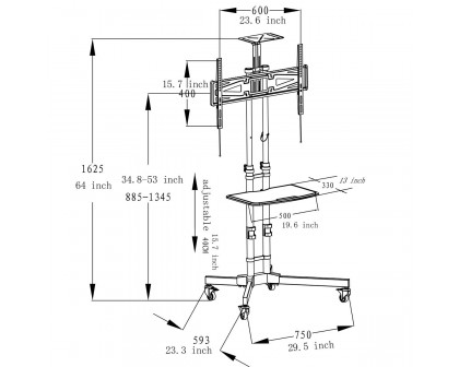 FaFurn - Adjustable Mobile TV Cart for 65" TV