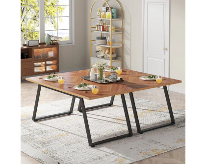 FaFurn Modern Rectangle Dining Table - Light Walnut, Metal Frame