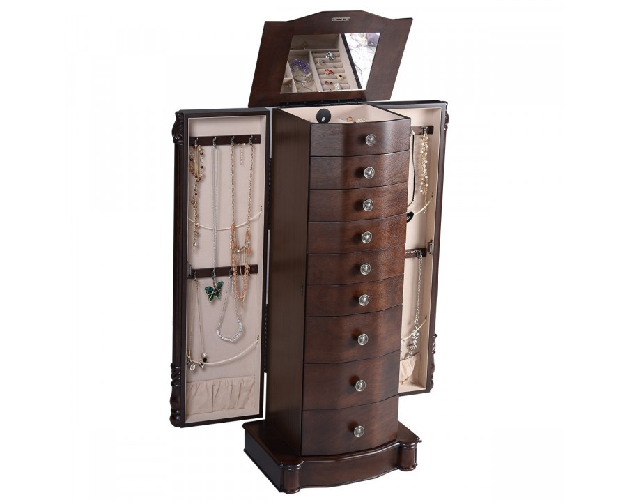 FaFurn - Jewelry Armoire Storage Chest with Mirror in Dark Brown, Wood