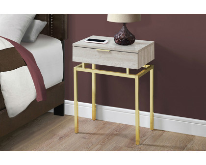 FaFurn 24-In Modern End Table 1 Drawer Nightstand - Beige/Gold