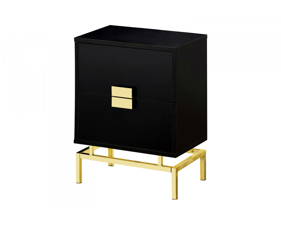 FaFurn - 24In Retro 2 Drawer Nightstand End Table Cappuccino with Gold Metal Legs