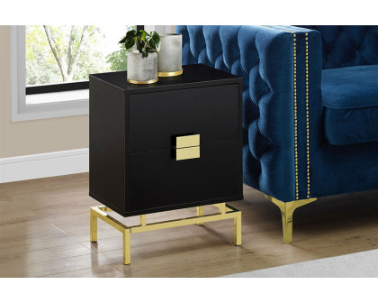 FaFurn - 24In Retro 2 Drawer Nightstand End Table Cappuccino with Gold Metal Legs