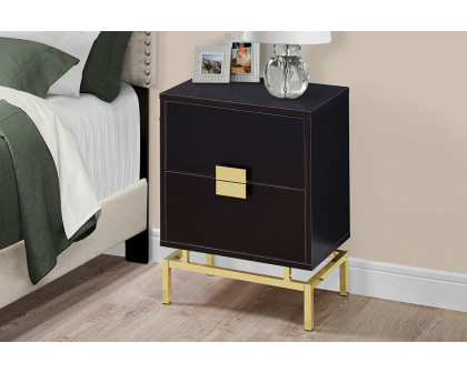 FaFurn - 24In Retro 2 Drawer Nightstand End Table Cappuccino with Gold Metal Legs