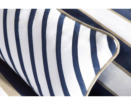 FaFurn - Full/Queen Size Comforter Set in Navy Blue White Khaki Stripe