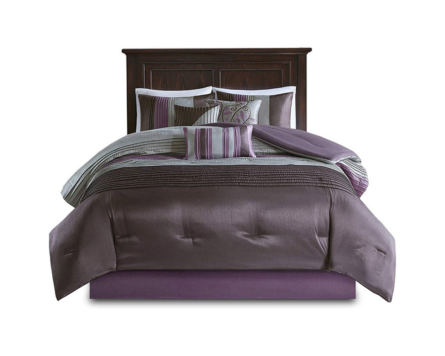 FaFurn 7 Piece Bed in a Bag Comforter Set Faux Silk - Purple/Gray, King Size