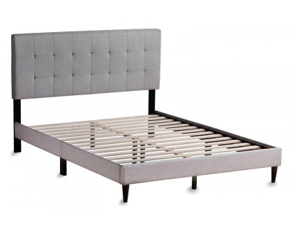 FaFurn Queen Size Upholstered Tufted Platform Bed Frame with Headboard - Stone Gray