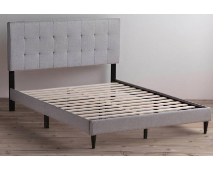 FaFurn Queen Size Upholstered Tufted Platform Bed Frame with Headboard - Stone Gray