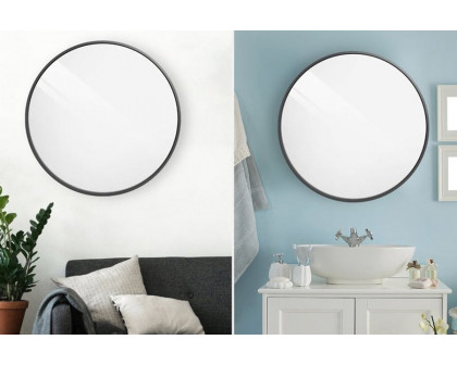 FaFurn 36-Inch Round Bathroom Vanity Wall Mirror Frame - Matte Black