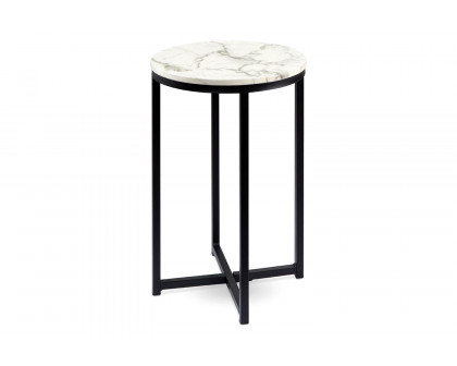 FaFurn™ Round Cross Leg Design Coffee Side Table Nightstand with Faux Marble Top - White/Matte Black