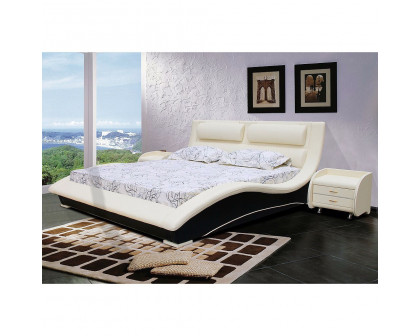 FaFurn - Modern Curvy Queen Size Platform Bed Frame with Headboard in Black, Leather