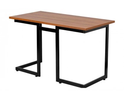 FaFurn - Modern Black Metal Frame Computer Desk with Cherry Wood Finish Top