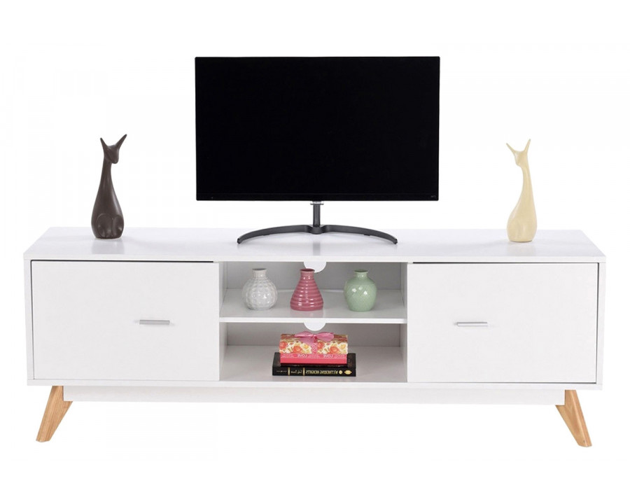 FaFurn - Modern Mid Century Style White TV Stand with Wood Legs