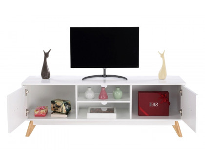 FaFurn - Modern Mid Century Style White TV Stand with Wood Legs