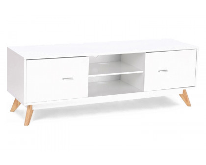 FaFurn - Modern Mid Century Style White TV Stand with Wood Legs