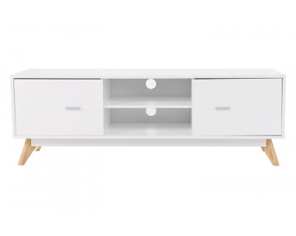 FaFurn - Modern Mid Century Style White TV Stand with Wood Legs