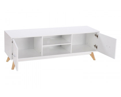 FaFurn - Modern Mid Century Style White TV Stand with Wood Legs