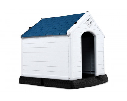 FaFurn - Medium Size Dog House Outdoor White Blue Plastic with Elevated Floor