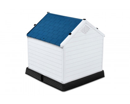 FaFurn - Medium Size Dog House Outdoor White Blue Plastic with Elevated Floor