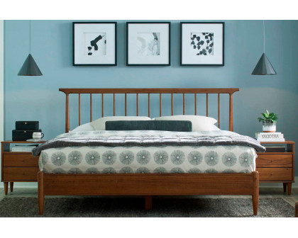 FaFurn King Size Platform Bed with Headboard - Walnut, Wood