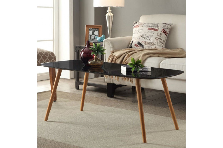 FaFurn™ Modern Coffee Table with Solid Wood Legs - Black, Wood