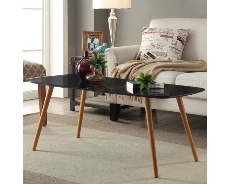 FaFurn Modern Coffee Table with Solid Wood Legs - Black, Wood