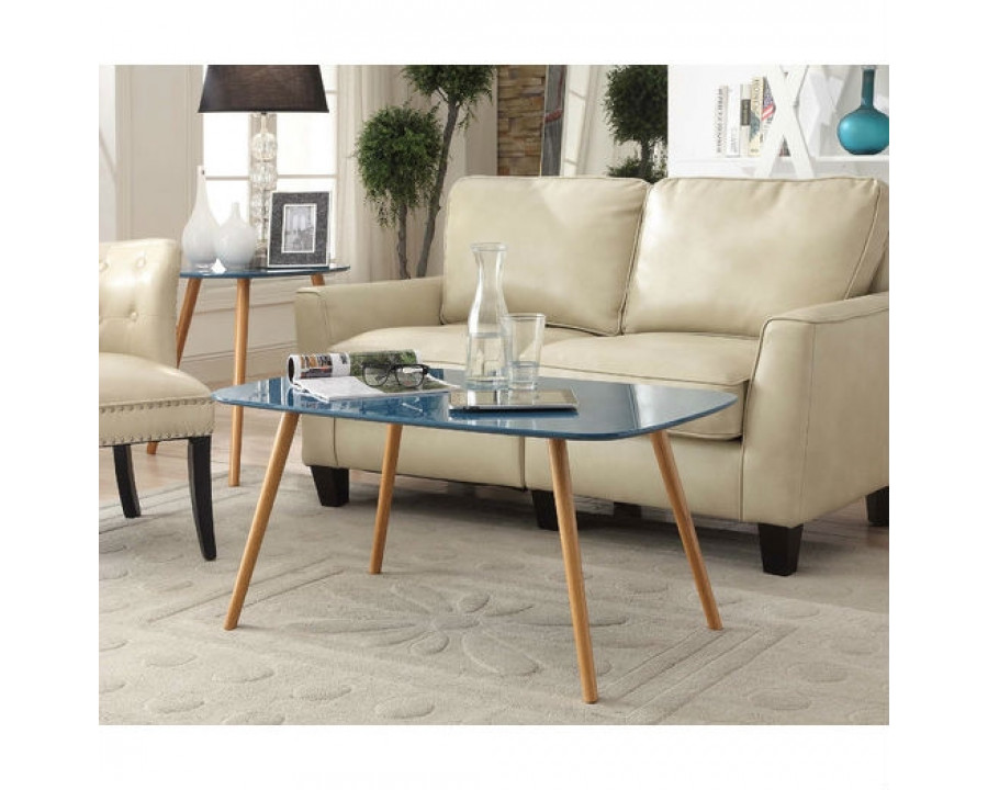 FaFurn Modern Coffee Table with Solid Wood Legs - Blue, Wood