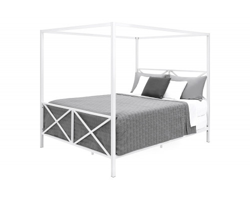 FaFurn - Queen Size Modern Industrial Style White Metal Canopy Bed Frame