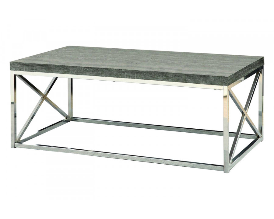 FaFurn Modern Coffee Table with Chrome Metal Frame and Dark Taupe Wood Top