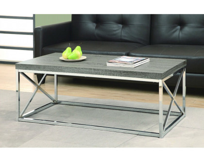 FaFurn Modern Coffee Table with Chrome Metal Frame and Dark Taupe Wood Top