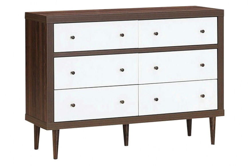 FaFurn™ - Modern Walnut White 6 Drawer Wood Dresser