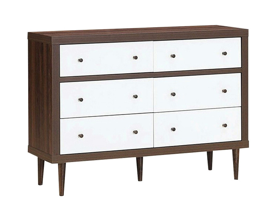 FaFurn - Modern Walnut White 6 Drawer Wood Dresser