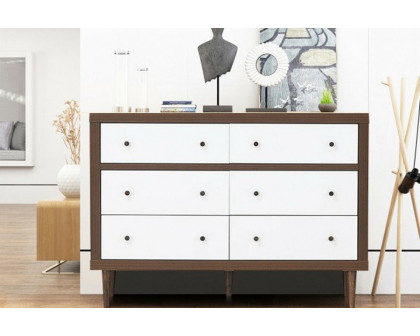 FaFurn™ - Modern Walnut White 6 Drawer Wood Dresser