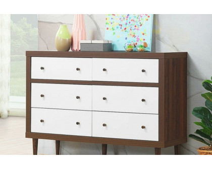 FaFurn™ - Modern Walnut White 6 Drawer Wood Dresser