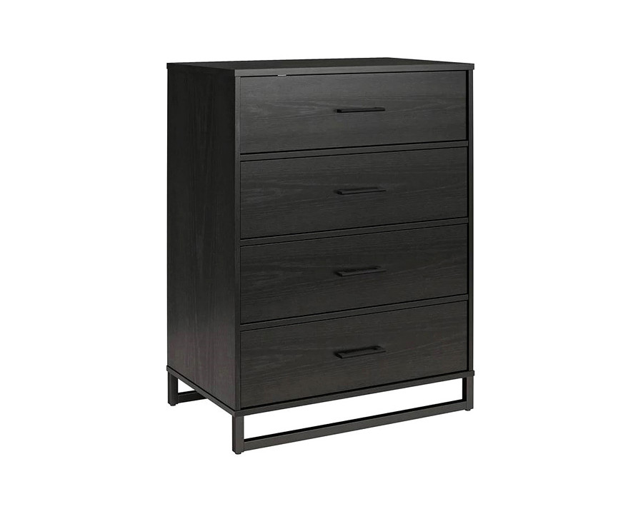 FaFurn - Modern 4-Drawer Bedroom Chest Dresser in Rustic Black Wood Finish