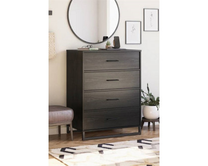 FaFurn - Modern 4-Drawer Bedroom Chest Dresser in Rustic Black Wood Finish