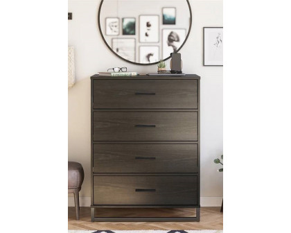 FaFurn - Modern 4-Drawer Bedroom Chest Dresser in Rustic Black Wood Finish