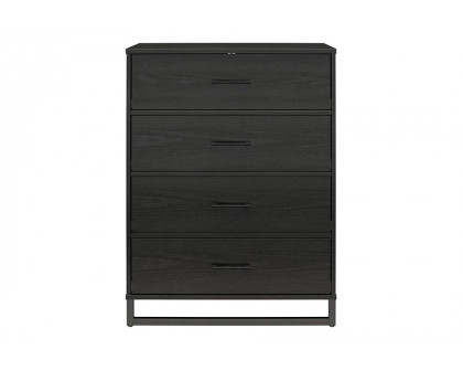 FaFurn - Modern 4-Drawer Bedroom Chest Dresser in Rustic Black Wood Finish