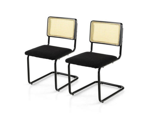 FaFurn - Set of 2 Modern Dining Chairs with Rattan Backrest in Black