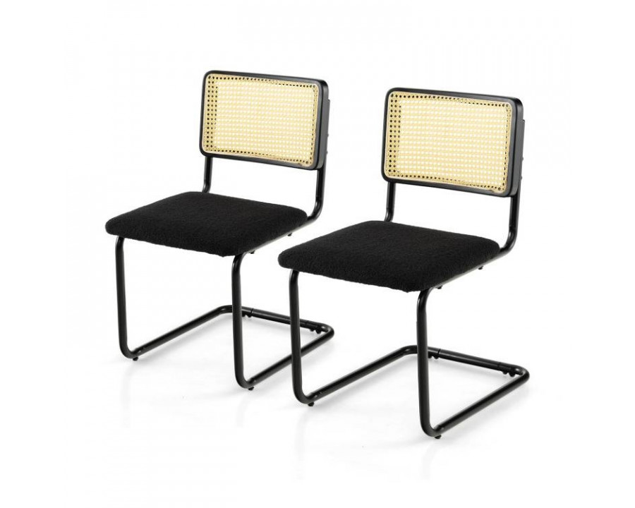 FaFurn - Set of 2 Modern Dining Chairs with Rattan Backrest in Black