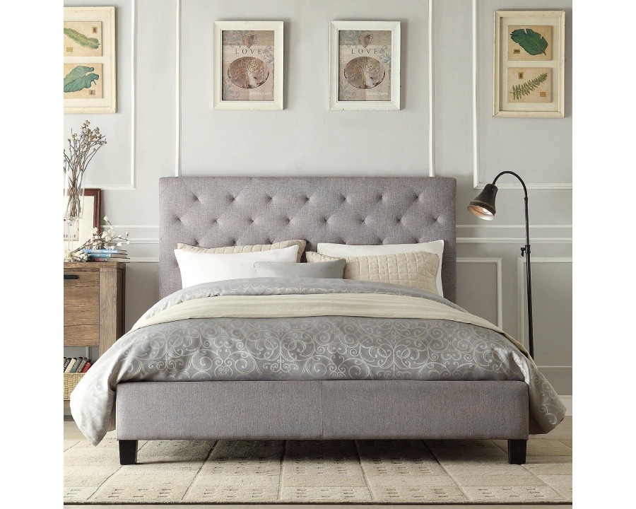 FaFurn - Queen Size Button-Tufted Platform Bed Frame in Gray