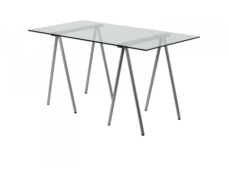 FaFurn - Modern Clear Tempered Glass Top Writing Table Computer Desk with Metal Legs