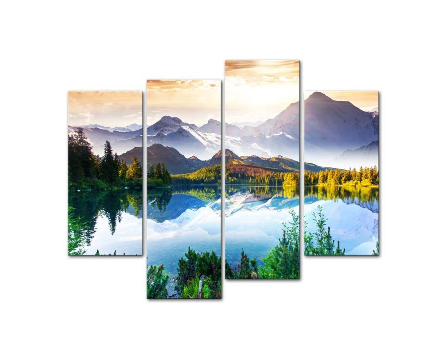 FaFurn - 4-Panel Wall Art Painting Print in Mountain Forest Lake