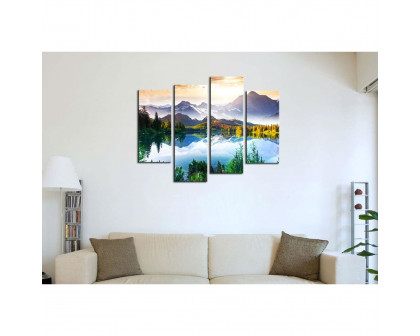 FaFurn - 4-Panel Wall Art Painting Print in Mountain Forest Lake