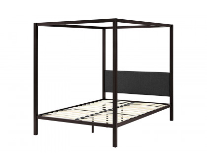 FaFurn - Metal Canopy Bed Frame with Gray Fabric Upholstered Headboard