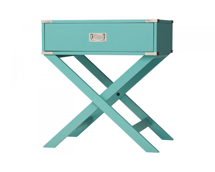 FaFurn 1-Drawer End Table/Nightstand with Modern Classic X Style Legs - Turquoise