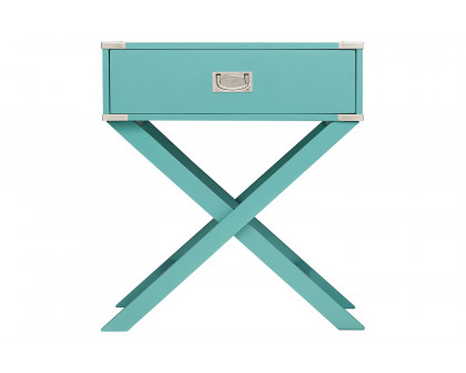 FaFurn 1-Drawer End Table/Nightstand with Modern Classic X Style Legs - Turquoise