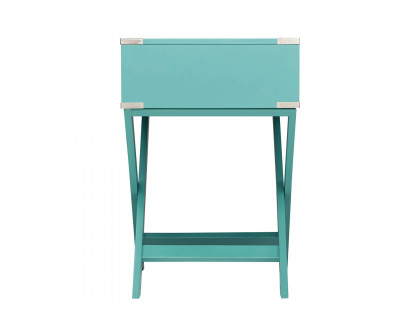 FaFurn 1-Drawer End Table/Nightstand with Modern Classic X Style Legs - Turquoise