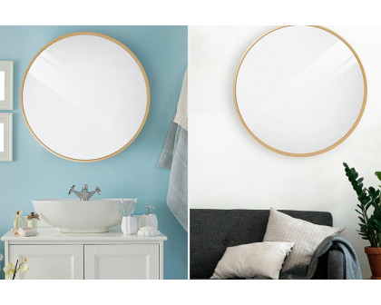 FaFurn 36-Inch Round Bathroom Vanity Wall Mirror Frame - Matte Gold